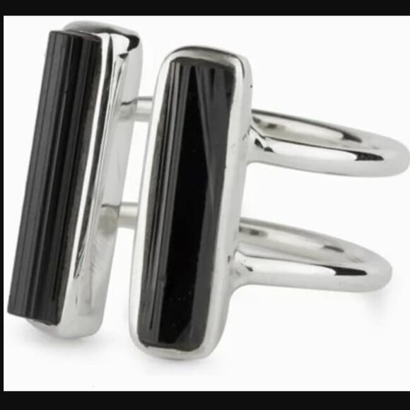 Black Tourmaline Gemstone Thumb or Stacking Ring 925 Sterling Silver Handmade NW - Picture 1 of 4